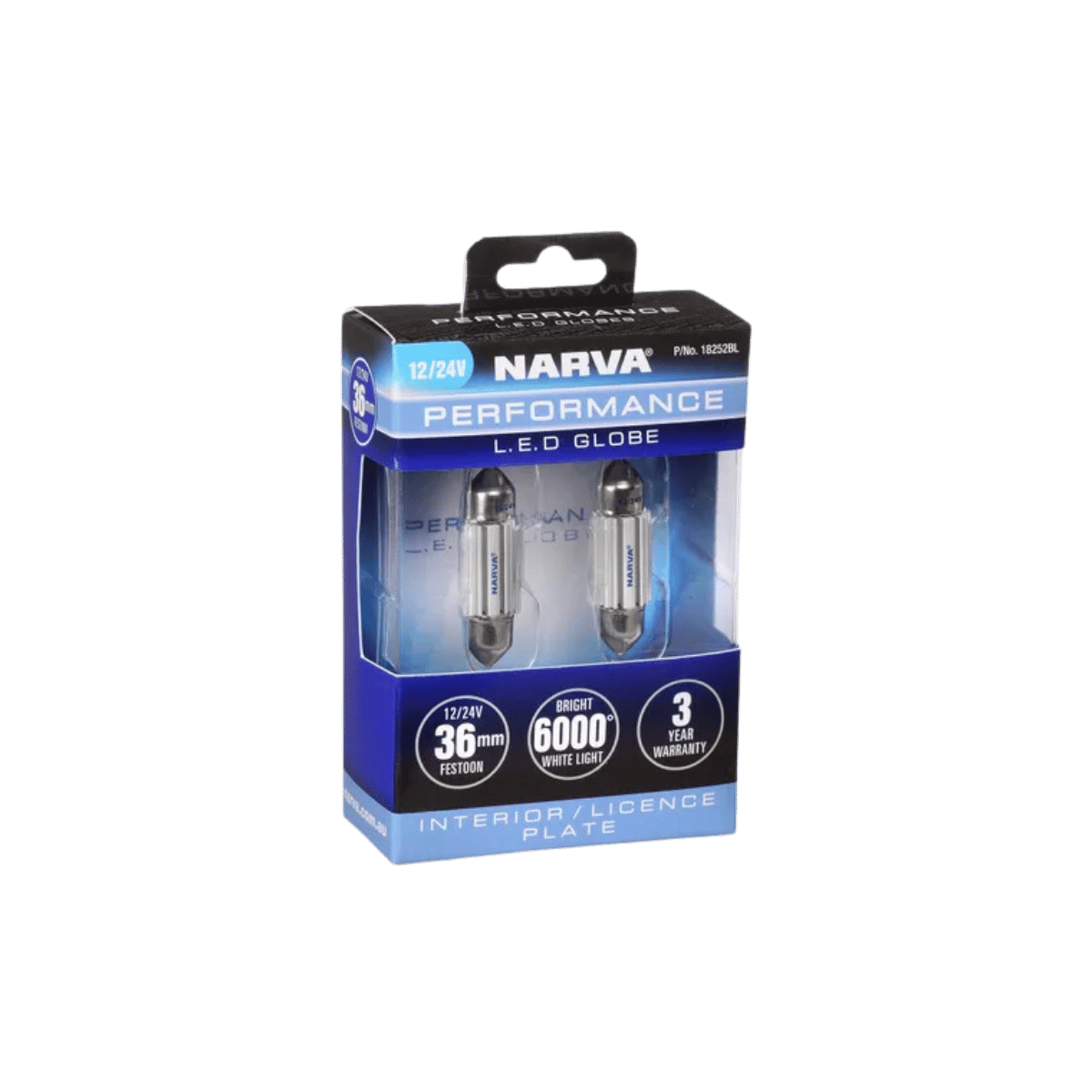 Narva 12/24V Festoon LED Globe 36mm 2 per Pack