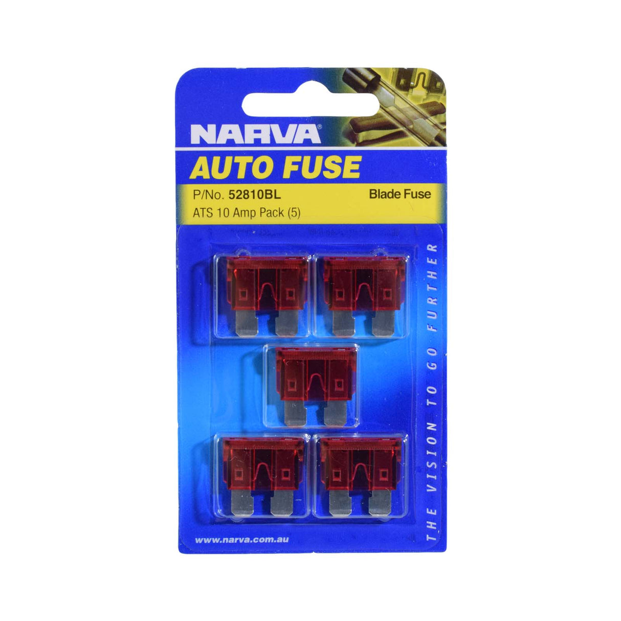 Narva 10 Amp Red Standard Ats Blade Fuse 5 per pack