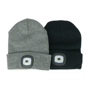 Twin Pack Black + Grey LED Beanie Light with USB Charging