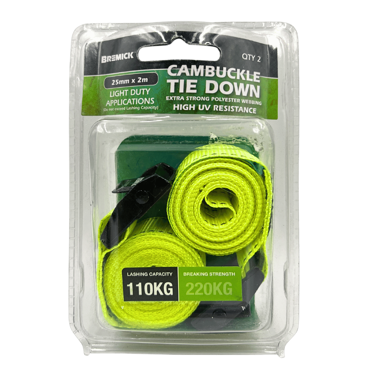 Bremick Cam Buckle Tie Down 25mm x 2m  2 Pack