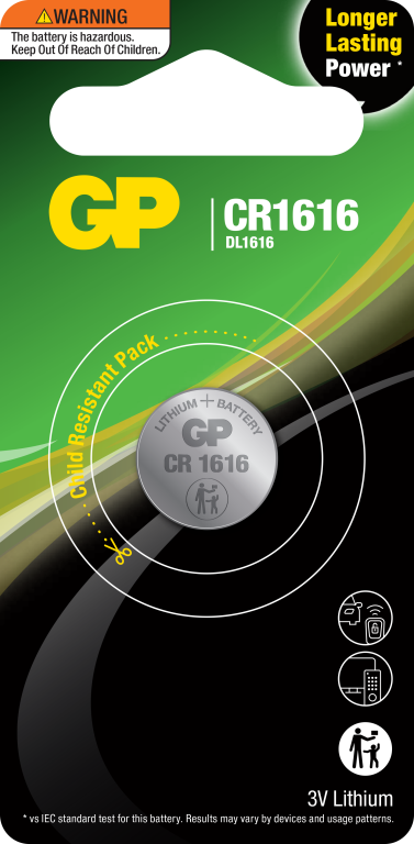 GP Lithium Coin Cell Remote Battery 3 Volts CR1616