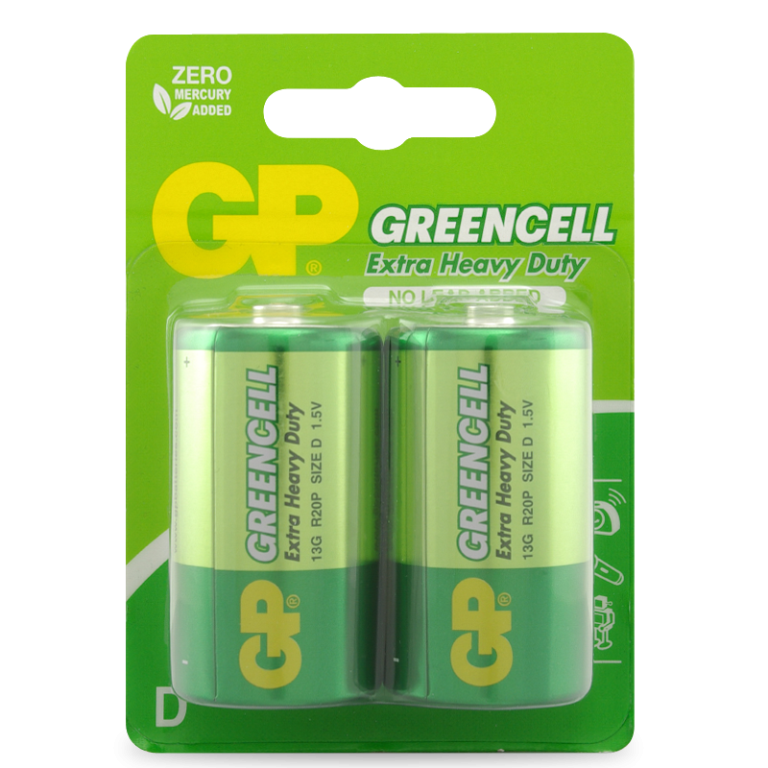 GP Greencell Extra Heavy Duty D Battery Pack of 2