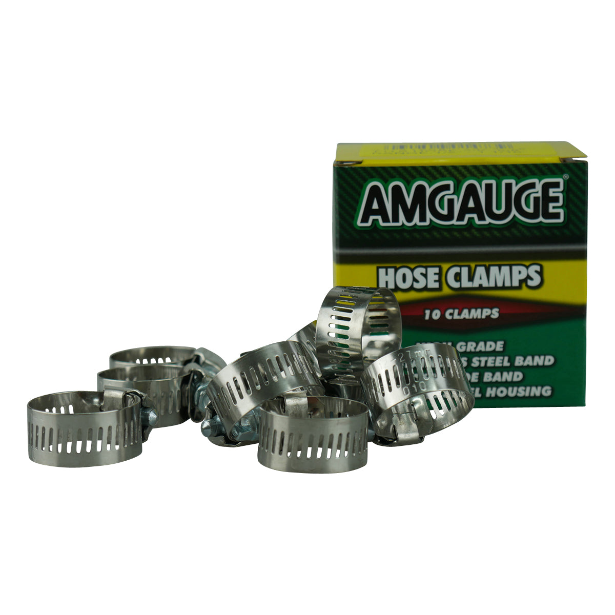 Amgauge Full Stainless Steel Hose Clamps (12-27mm) 1/2"-1.1/16" 10 Pack