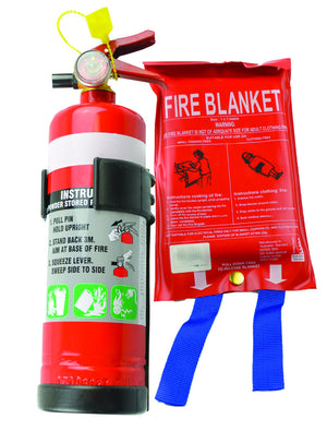 1KG Dry Chemical ABE Fire Extinguisher with Plastic Bracket + Fire Blanket 1x1M