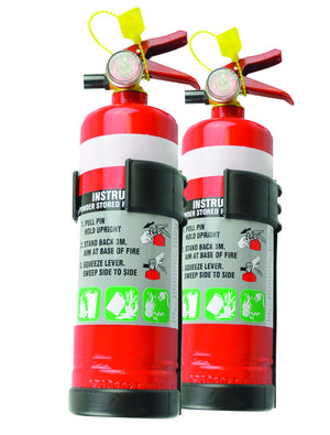 2x 1KG Dry Chemical ABE Fire Extinguisher with Plastic Bracket