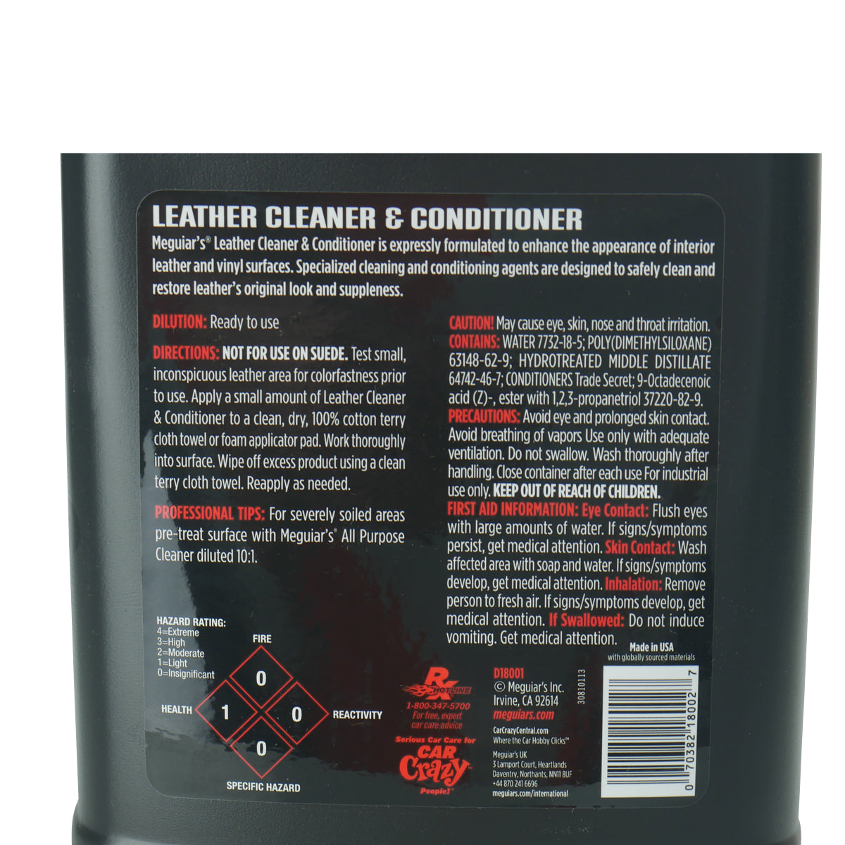 Meguiars D180 Leather Cleaner And Conditioner 3.8L