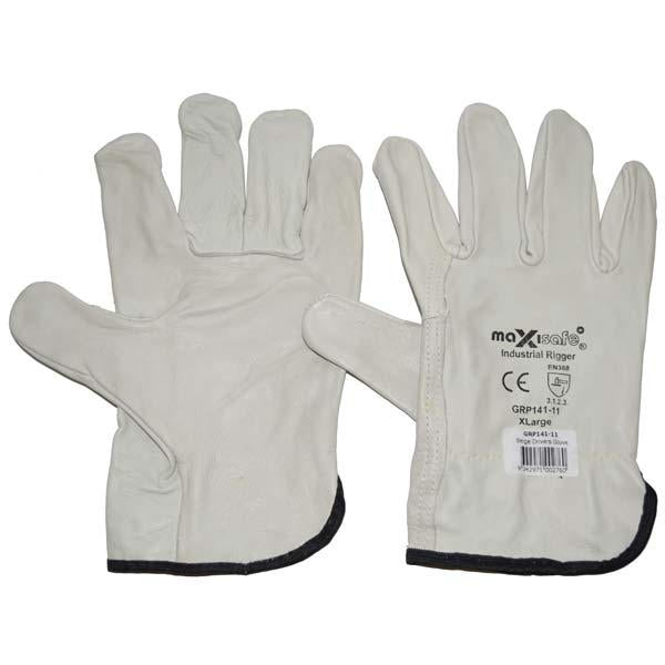 Rigger Gloves Natural Black Leather Band XL