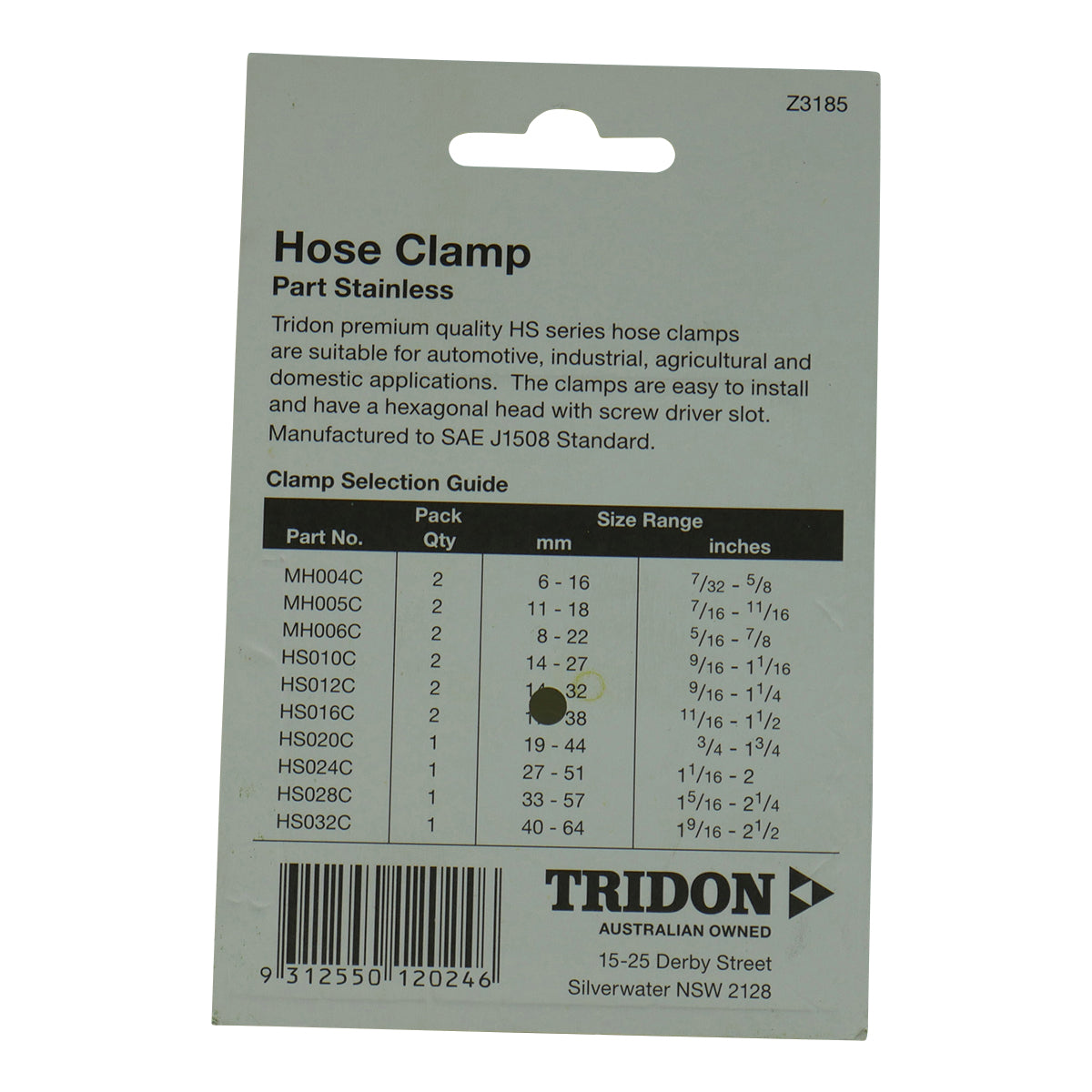 Tridon Hose Clamp Part Stainless 27 - 51mm Card of 1