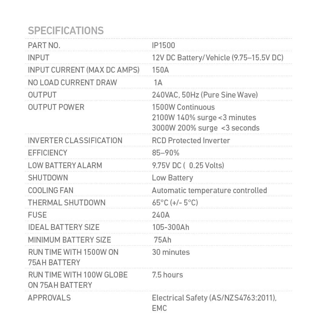 Projecta 12V Pure Sine Wave Inverter 1500W