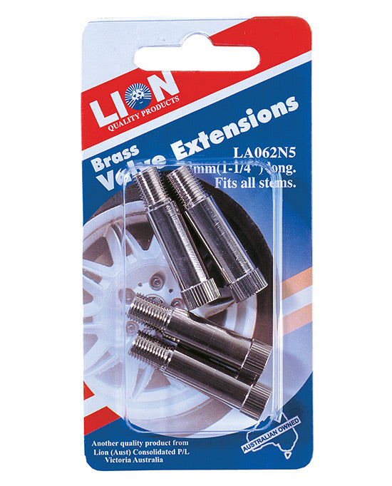 Lion Brass Tyre Valve Extensions 32mm 4 Pack