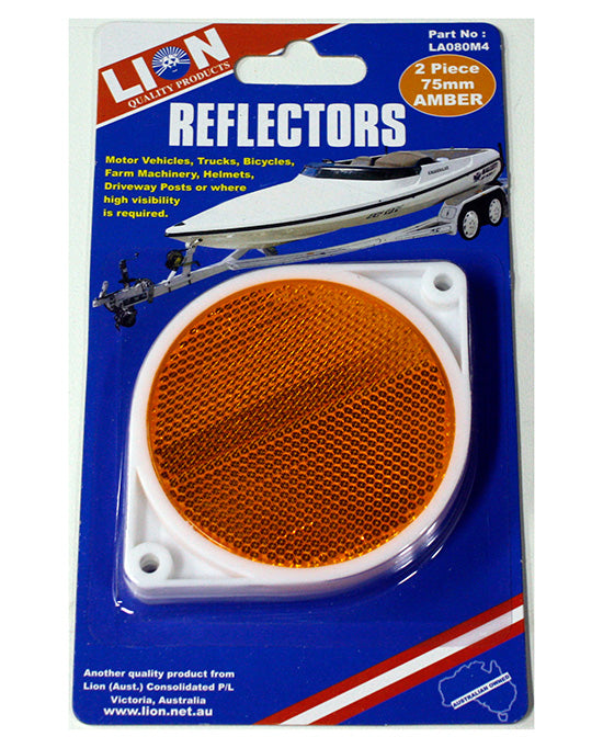 Lion Reflectors Amber Round 75mm 2 Piece