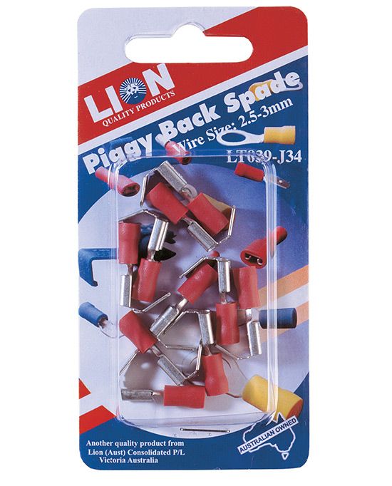 Lion 2-Way Piggy Back Blade Terminal Connectors 2.5-3mm Red 10pc