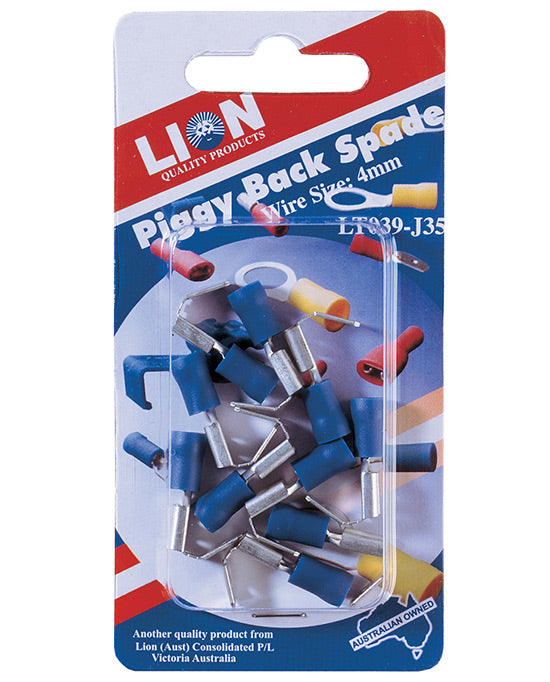 Lion 2-Way Terminal Piggy Back Blade 4mm Blue 10pc