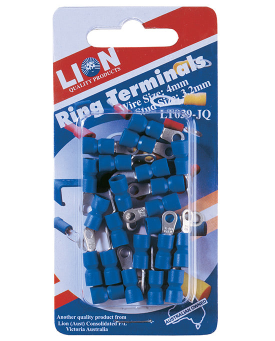 Lion Ring Terminals Blue 22pc