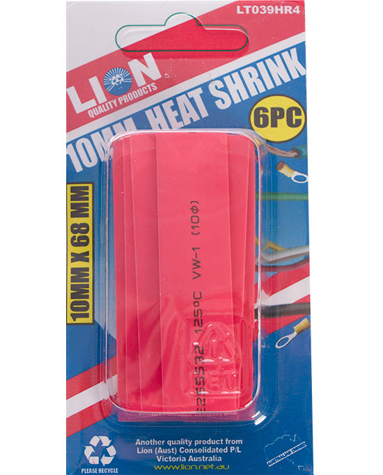 Lion Heat Shrink Tubing 10mm Red 6pk