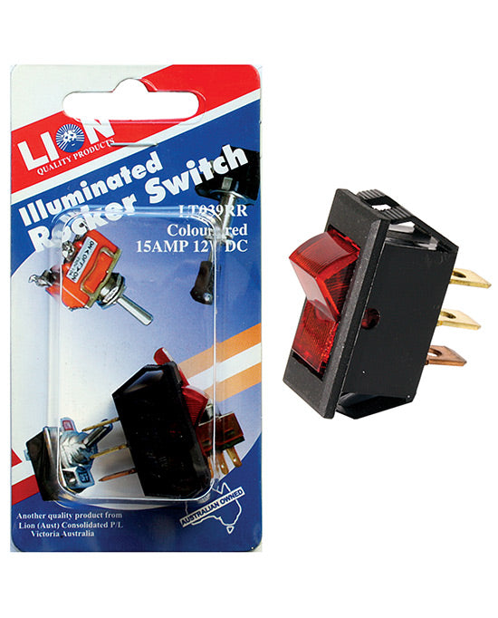 Lion Rocker Switch Red 15A 12V DC