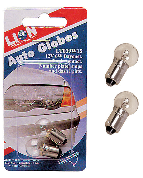 Lion Bayonet Globes 12V 6W 2pk