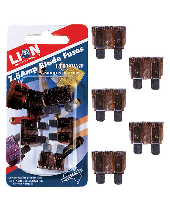 Lion Blade Fuses Brown 7.5Amp 5pk