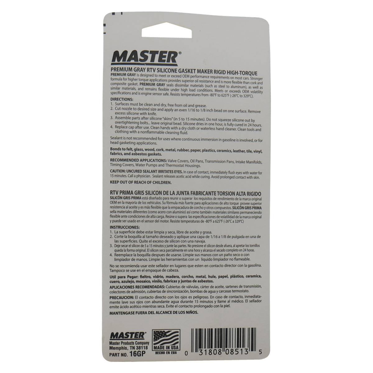 Master Premium Grey RTV Silicone Gasket Maker Rigid High Torque 85g