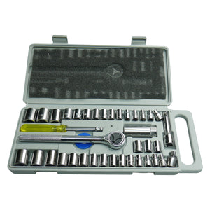 Socket Set Metric & SAE ½” and ¼” Drive 40 Piece with Carry Case