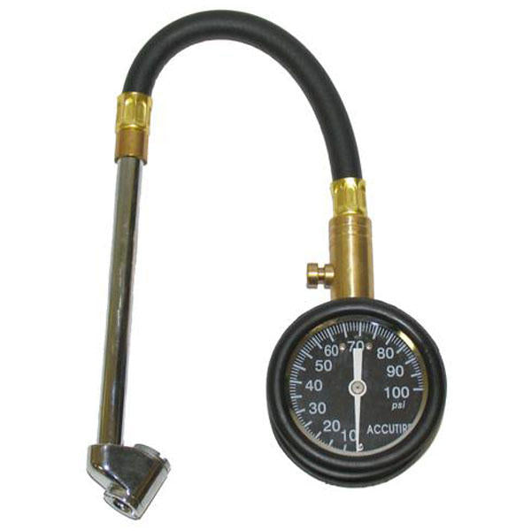 Dial Tyre Gauge With Hose Dual Head Chuck 0-100Psi